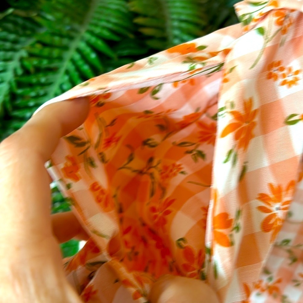 Brand New Smak Parlour Peach Gingham Floral Smocked Mini Dress Puff Sleeves Mod - Picture 13 of 15